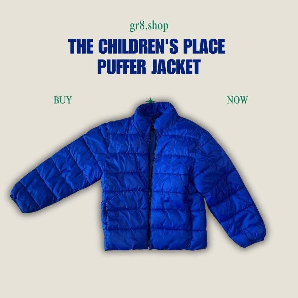 The Childrens Place Kids Blue Puffer Jacket Size M Lightweight Warm Outerwear